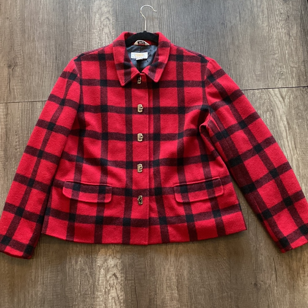 TALBOTS| plaid red coat 12P